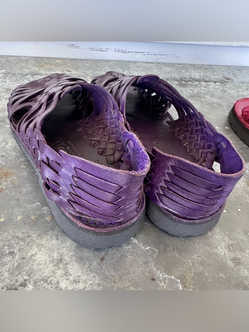 2 Brand X Sandals Leather Huaraches Red & Purple Size 7.5 - Picture 6 of 11